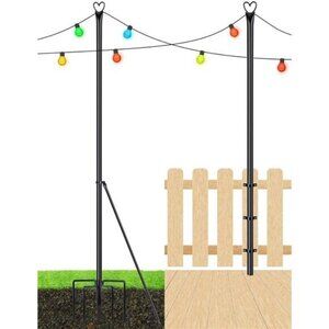 String Light Pole Steel Poles for‎ Outdoor String Lights Hanging, 2 Pack